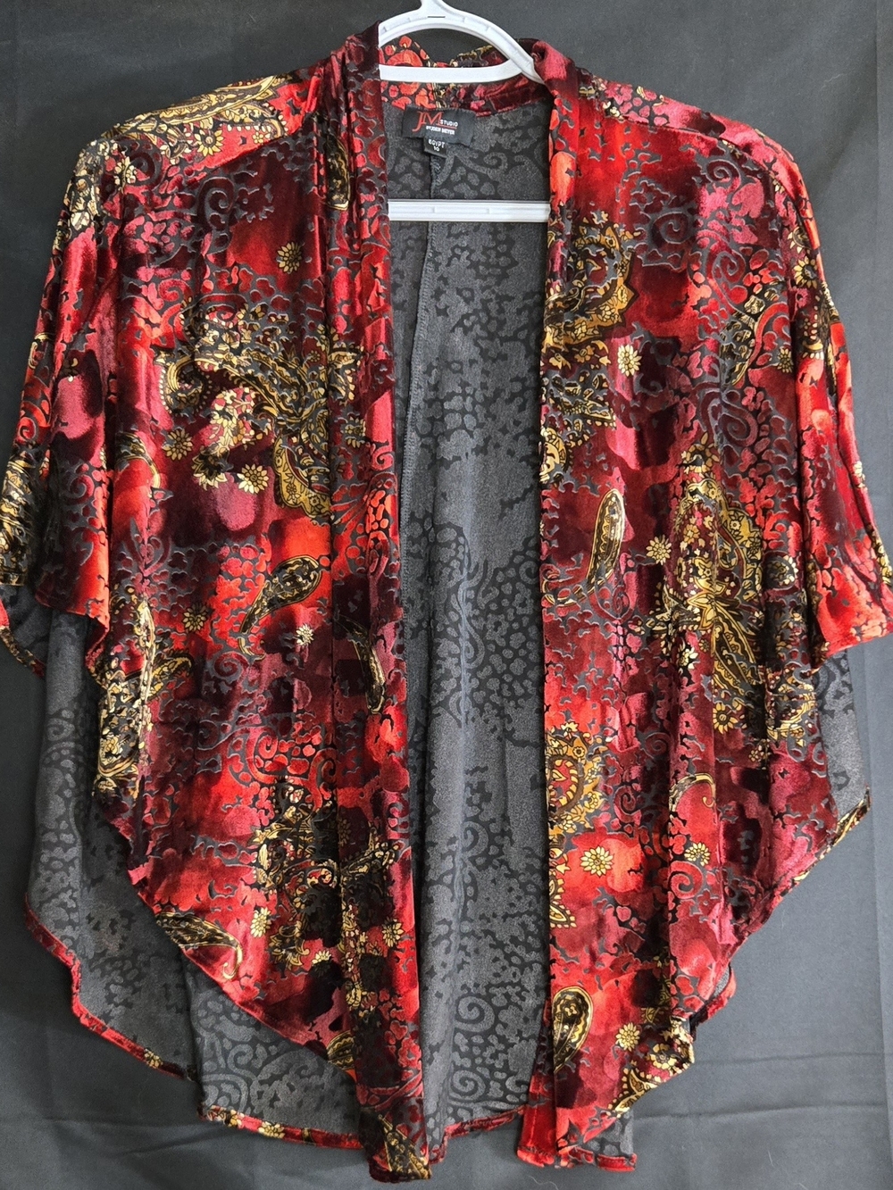 Velvet Red Floral Paisley Open-Front Women's Cardigan #553